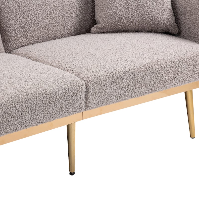 Modern Teddy Upholstered 2-Seater Sofa Bed with 7 Golden Metal Legs