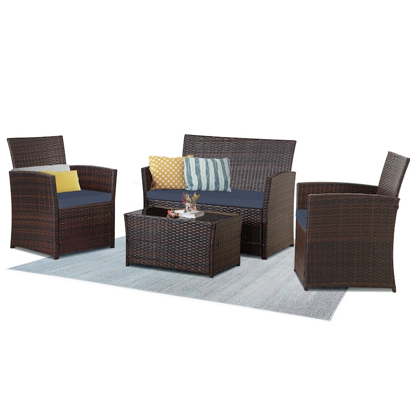 4-Piece PE Rattan Patio Furniture Set, Weather-Resistant Outdoor Conversation Set
