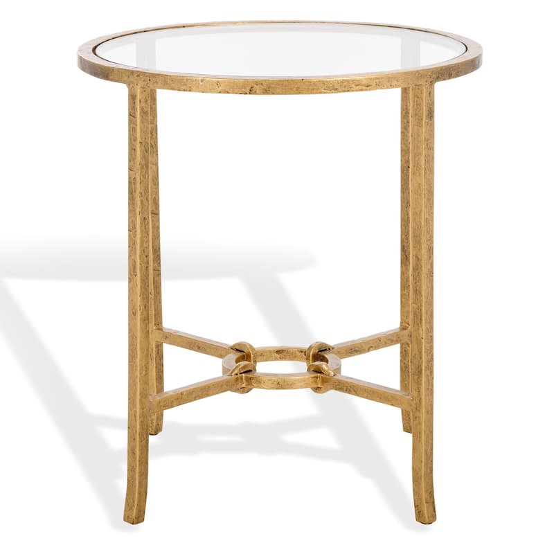 SAFAVIEH Couture Tauri Forged Metal Round Accent Table - 19"W x 19"D x 20"H - Brass/Clear
