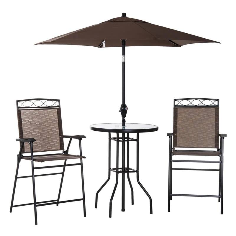 4PCS Patio Dining Set, Folding Chairs, Umbrella, Glass Table Outdoor