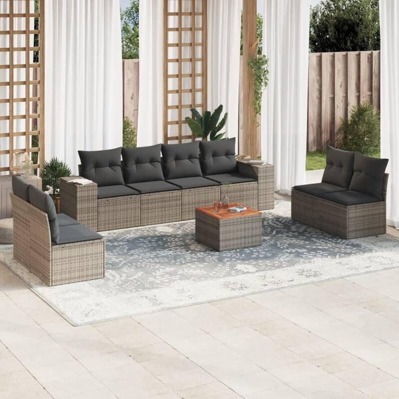vidaXL Patio Sofa Set with Cushions Outdoor Furniture 9 Piece Poly Rattan - Gray Large