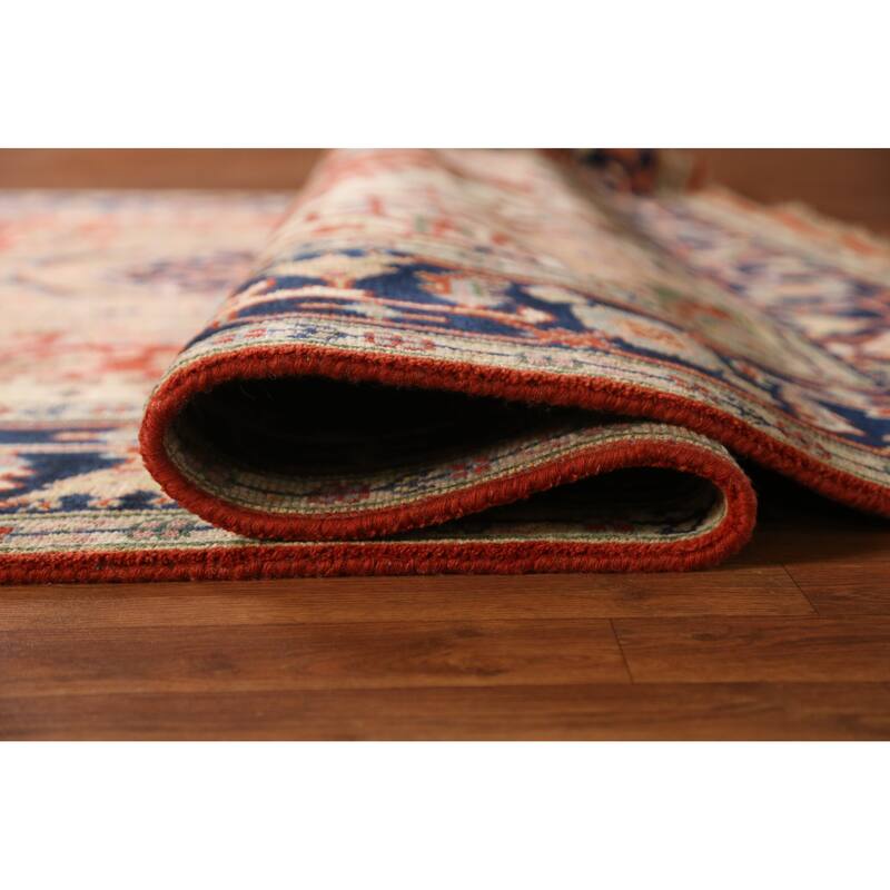Medallion Heriz Serapi Indian Rug Hand-Knotted Oriental Wool Carpet - 7'11" x 9'9"