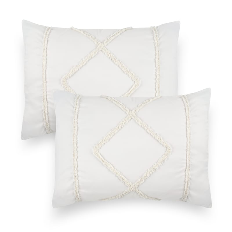 Sweet Jojo Designs Solid Ivory Boho Chic Pillow Shams 2 Pack Set Bohemian Farmhouse Rustic Southwest Shabby Minimalist Macrame