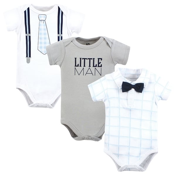 slide 1 of 1, Hudson Baby Infant Boy Cotton Bodysuits, Plaid Little Man Polo 0-3 Months - Plaid Little Man Polo