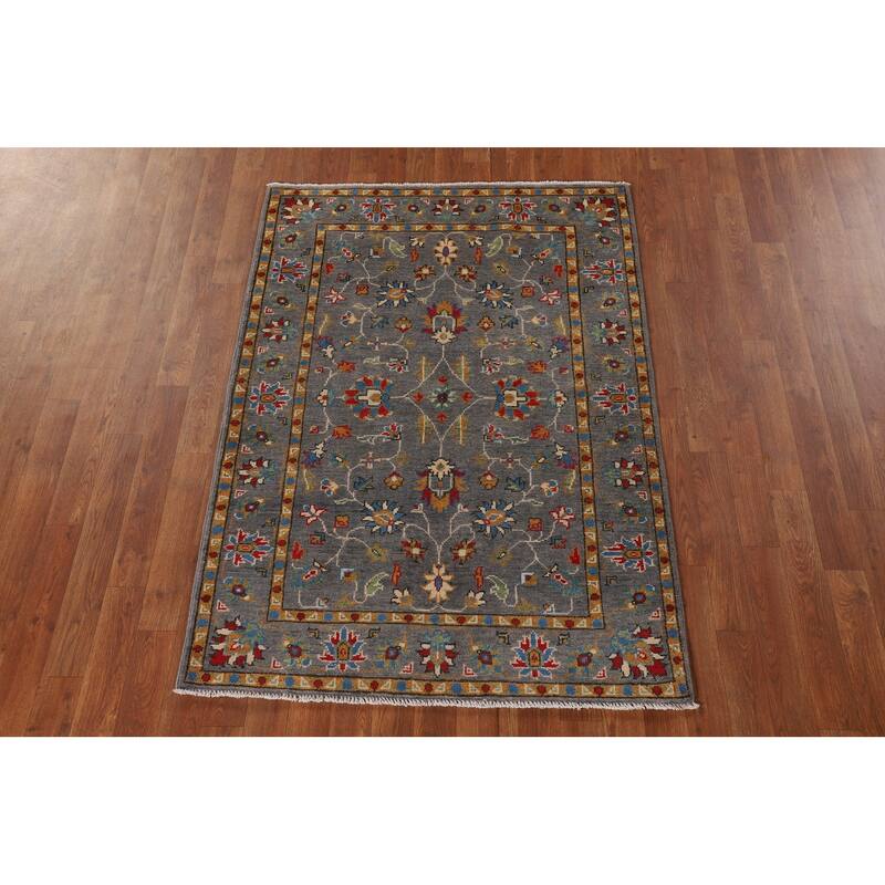 All-Over Gray Kazak Oriental Accent Rug Hand-Knotted Wool Carpet - 3'4"x 5'0"