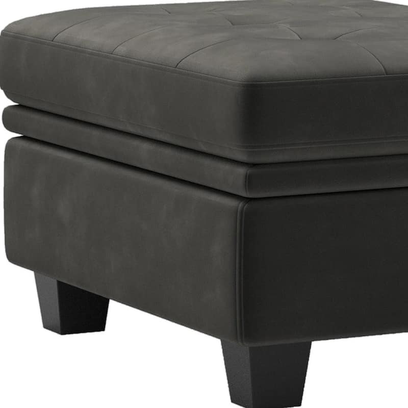 HomeRoots 32" Beige and Black Velvet Tufted Storage Ottoman