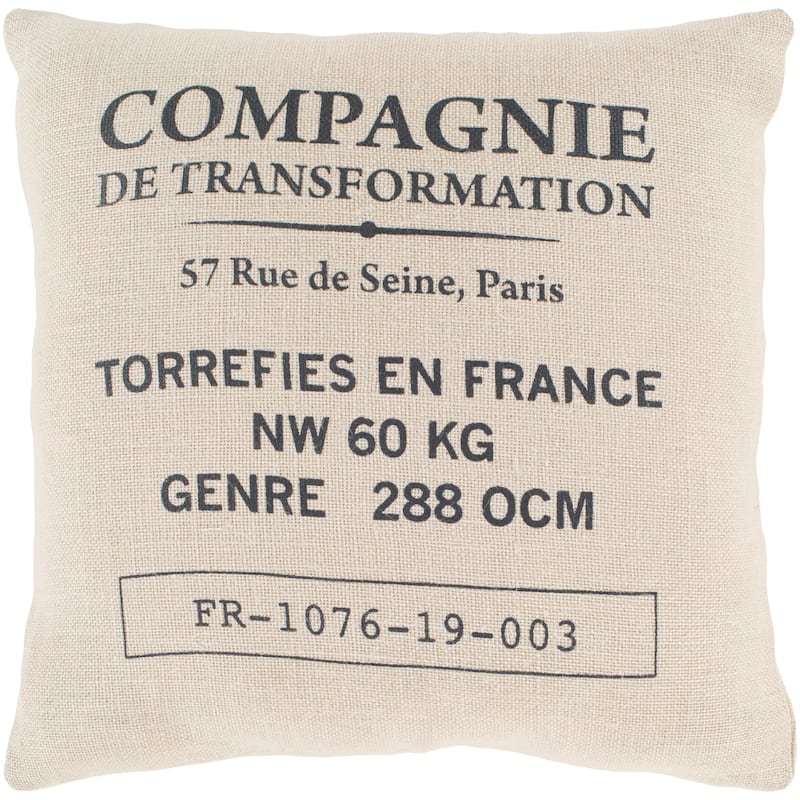 Valentina Beige Modern Farmhouse Feather Down Throw Pillow (18" x 18")