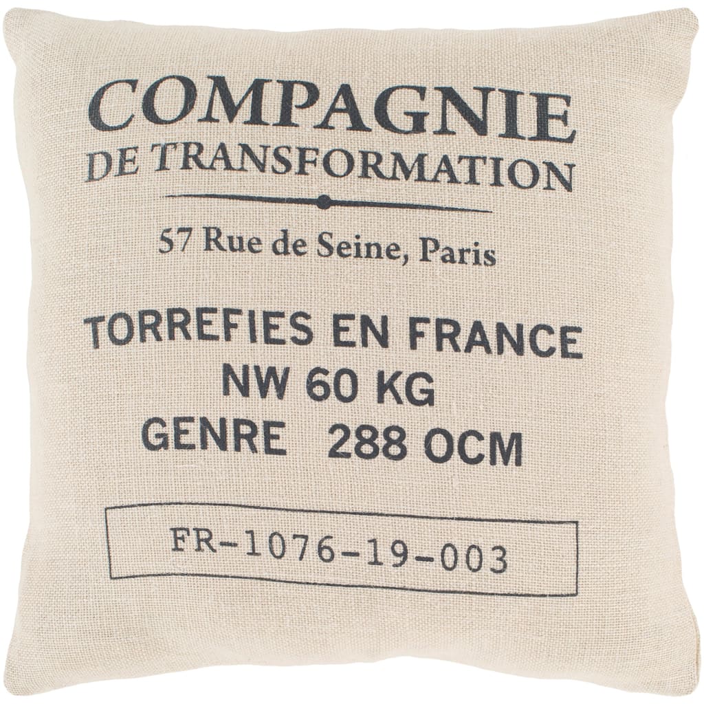 Valentina Beige Modern Farmhouse Feather Down Throw Pillow (18" x 18")