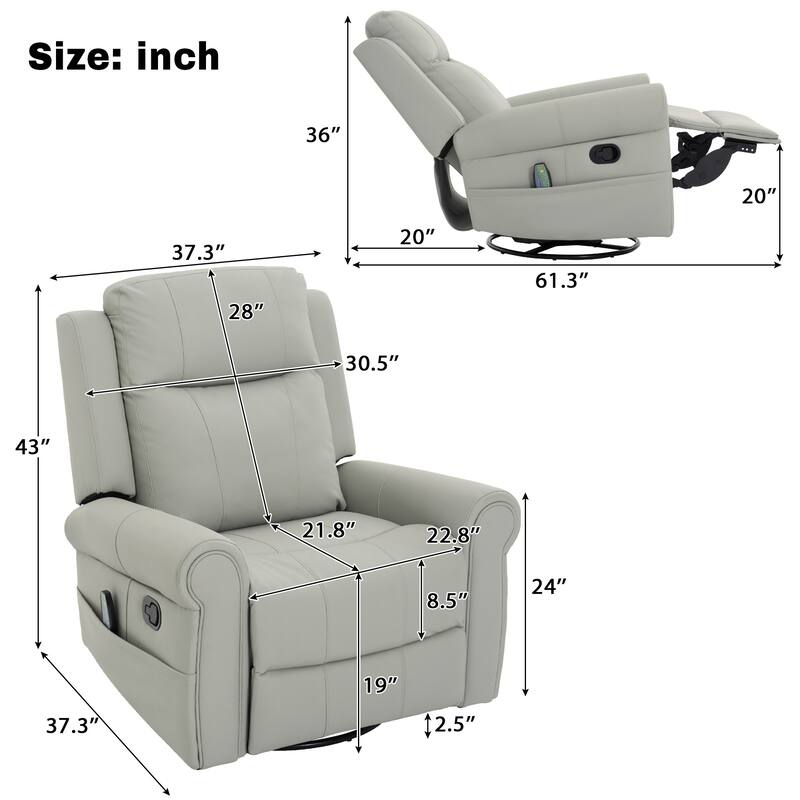 Christopher Knight Home - Nursery Recliner Modern PU Swivel Rocker Recliner Chair with Heating and Dual Reclining Positions