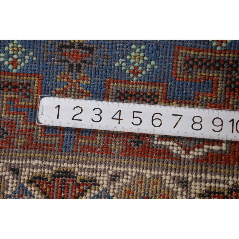 Blue Geometric Viss Indian Runner Rug Handmade Wool Carpet - 2'7"x 10'1"