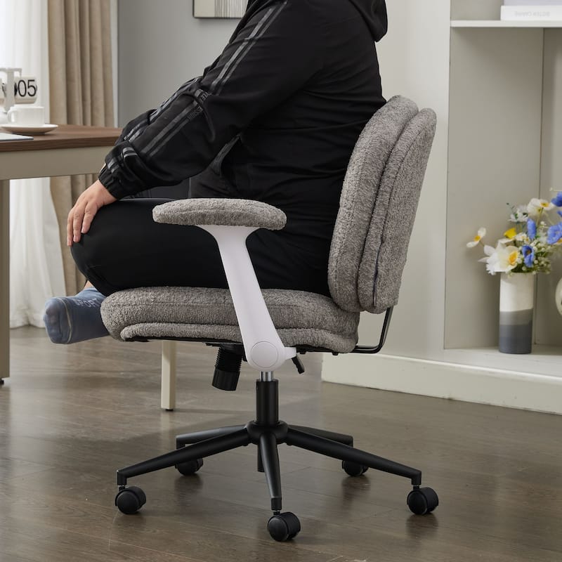 Cross Legged Office Chair with Flip-up Armrests and Wheels, Wide Seat