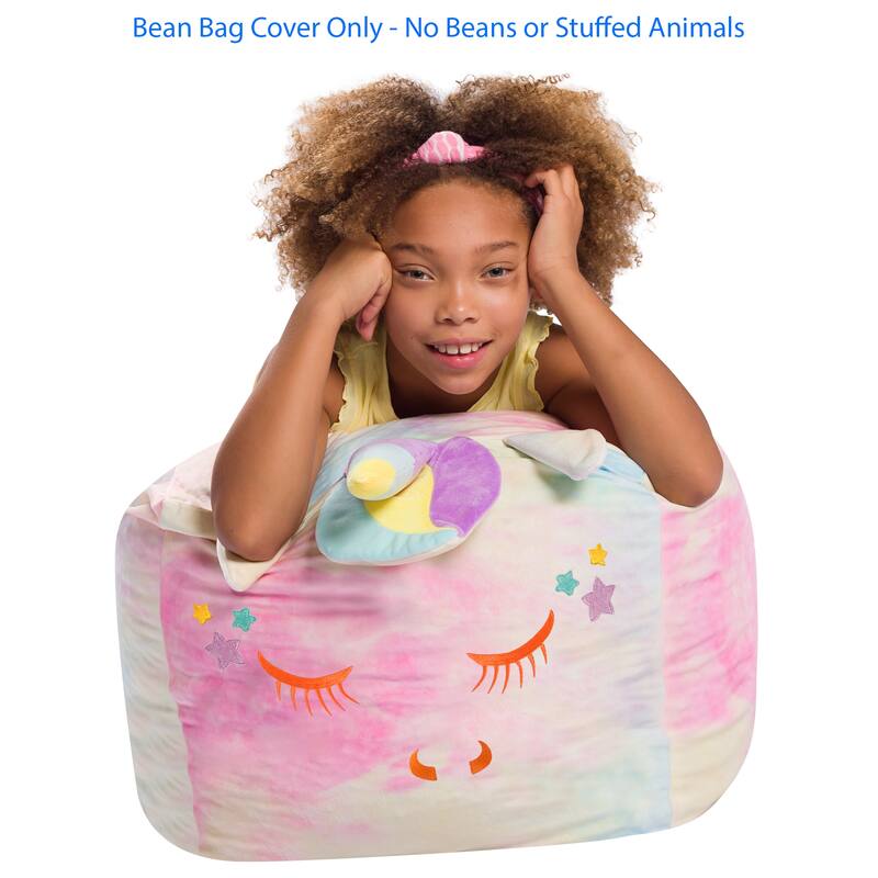 Stuffed Animal Storage Bean Bag Chair Cover only for Kids, Toy Holder - Medium - 18 inch - Tie Dye Unicorn
