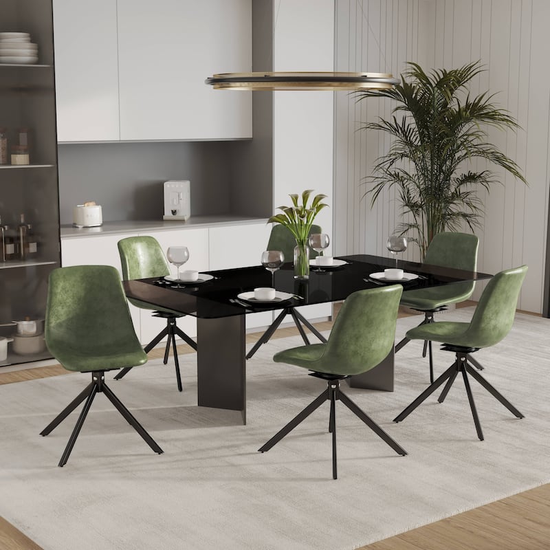 Markley Leather Dining Chair 360 Degree Swivel with Iron legs Modern Accent Side Chair