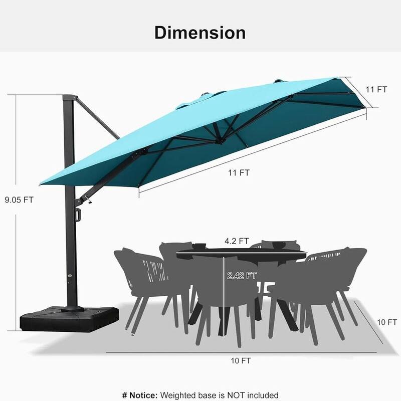 PURPLE LEAF Sturdy Heavy-duty Patio Cantilever Offset Umbrella with 360-degree Rotation