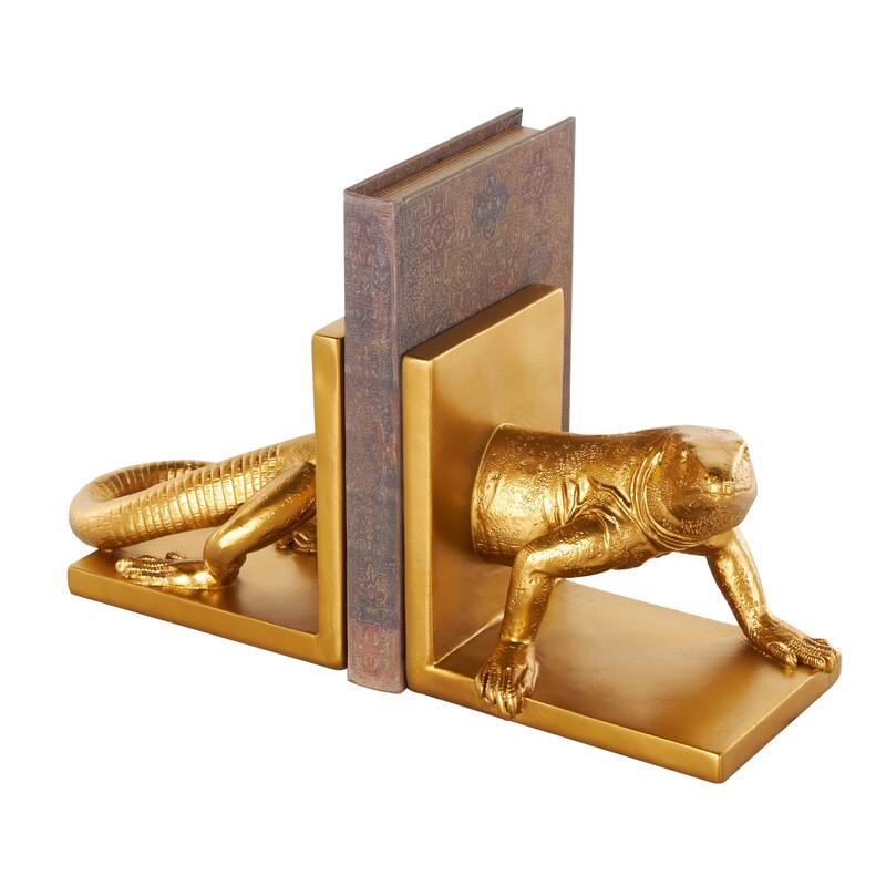 Gold Resin Crawling Animal Decorative Bookends (Set of 2) - 4"W x 7"L x 6"H