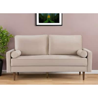 HomeRoots 69" Beige Velvet Sofa And Toss Pillows With Dark Brown Legs - 69