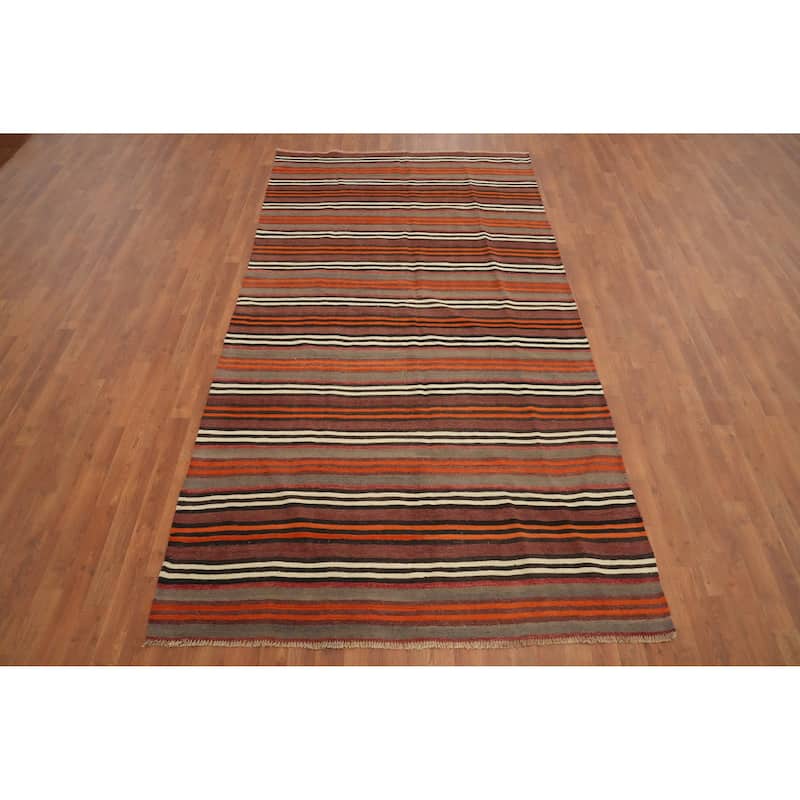 Hand Woven Oriental 100% Wool Carpet Southwestern Geometric Multi-Colored Kilim Area Rug - 9' 11'' X 5' 3''