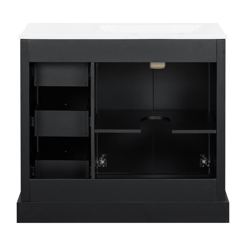GDFStudio - Maple Modern Freestanding Bathroom Vanity with Ceramic Sink, Soft Close Door and Multi Drawer Storage