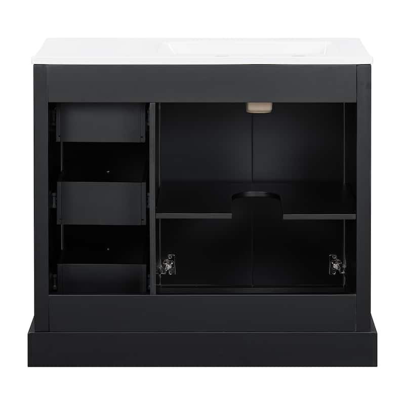 Roomfitters 36" Transitional Bathroom Vanity with Ceramic Sink, 2 Soft-Close Doors, Adjustable Shelf and 3 Drawers