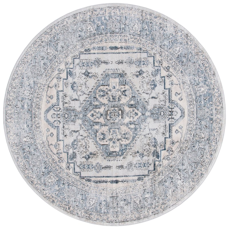 SAFAVIEH Oregon Hildur Traditional Oriental Rug - 6'7" Round - Light Blue/Ivory