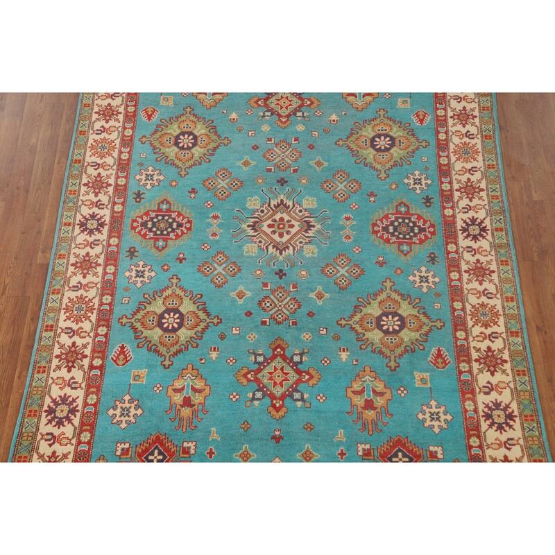 Turquoise Blue Kazak Oriental Area Rug Handmade Wool Carpet - 6'0"x 8'11"