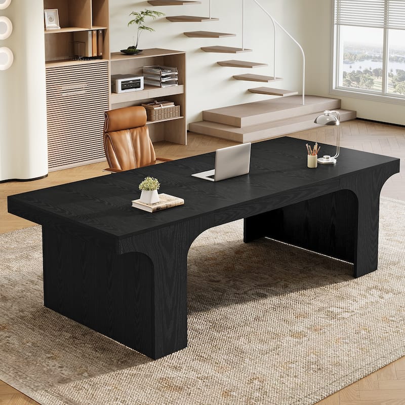 70.9" Executive Desk, Large Wood Computer Office Desk, Writing Table Business Workspace Home Office Accent Desk