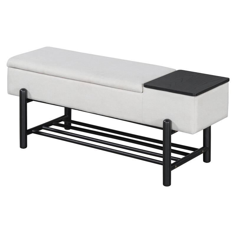 Roomfitters Modern Entryway Bench, Upholstered Storage Seat, Shoe Organizer Shelf, Hallway Furniture
