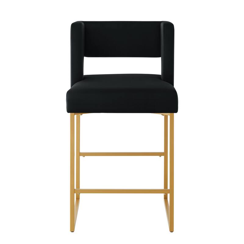 Modern Fashion Counter Height Bar Stools with Unique Square Open Backrest, Set of 2 Versatile Bar Chairs with Sturdy Iron Legs