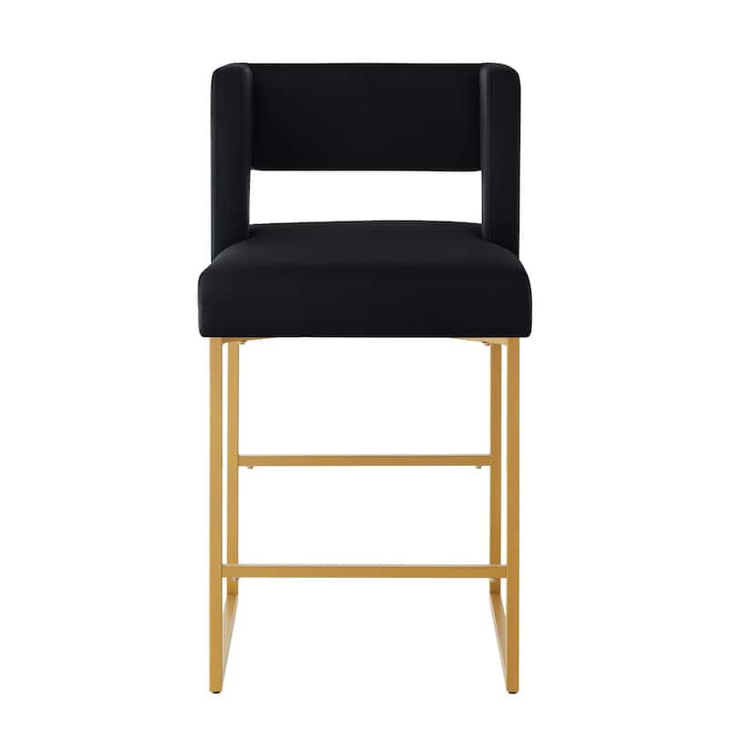 Set of 2 Velvet Counter Height Bar Stools with Backrest and Footrest