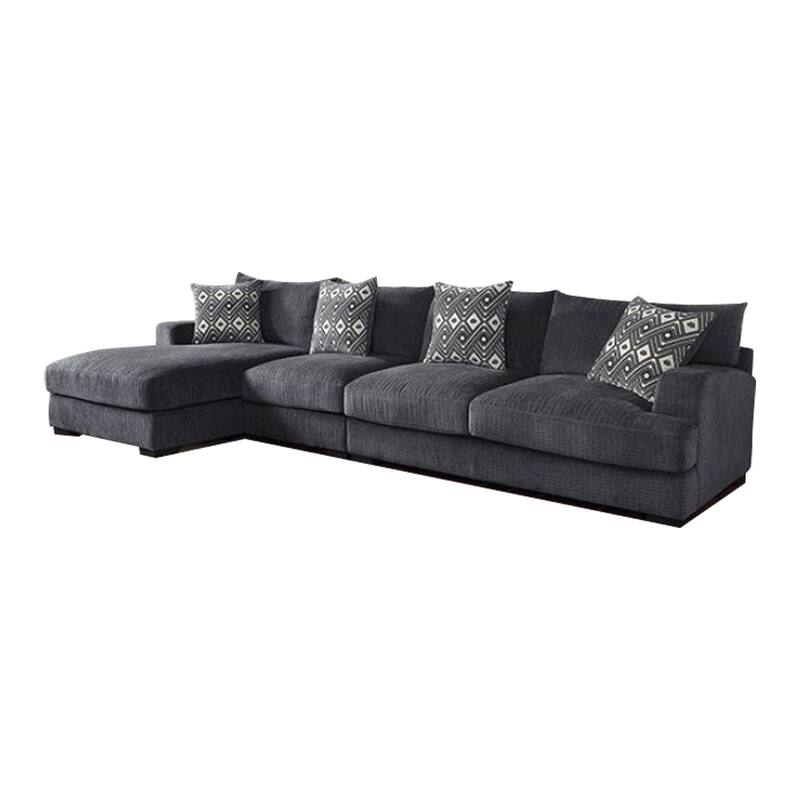 Large L-Shaped Chenille Upholstered Sectional Sofa in Gray