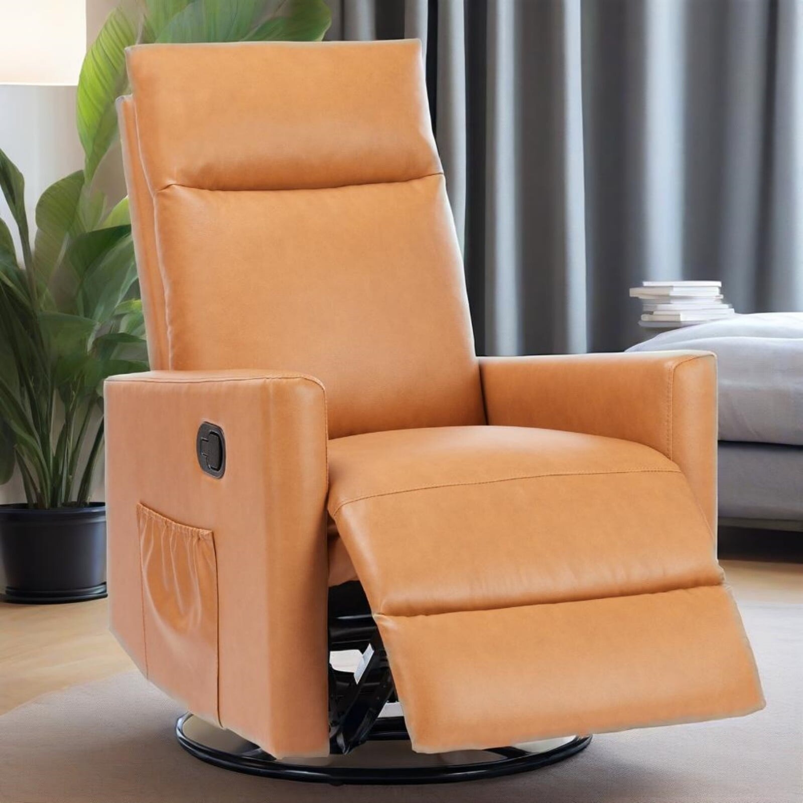 360-Degree Swivel Recliner Chair with Adjustable Backrest and Footrest, Linen Fabric Glider Rocker for Living Room or Nursery