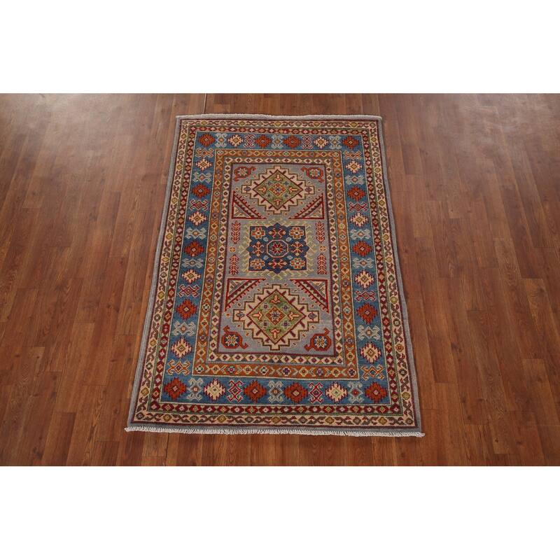 Traditional Grey Kazak Foyer Rug Hand-Knotted Wool Carpet - 3'4" x 5'0"