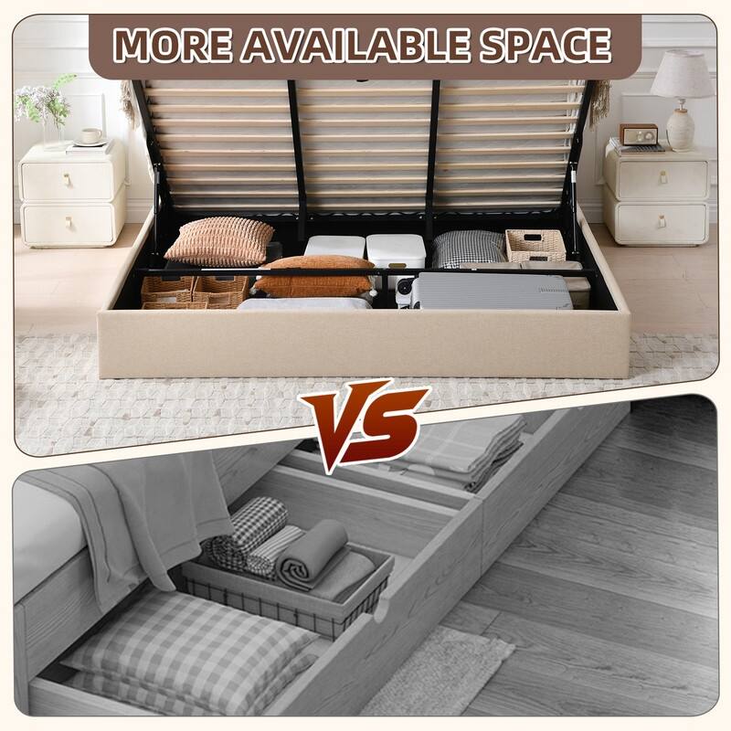Modern Minimalist Upholstered Storage Bed with Lift-Up Platform