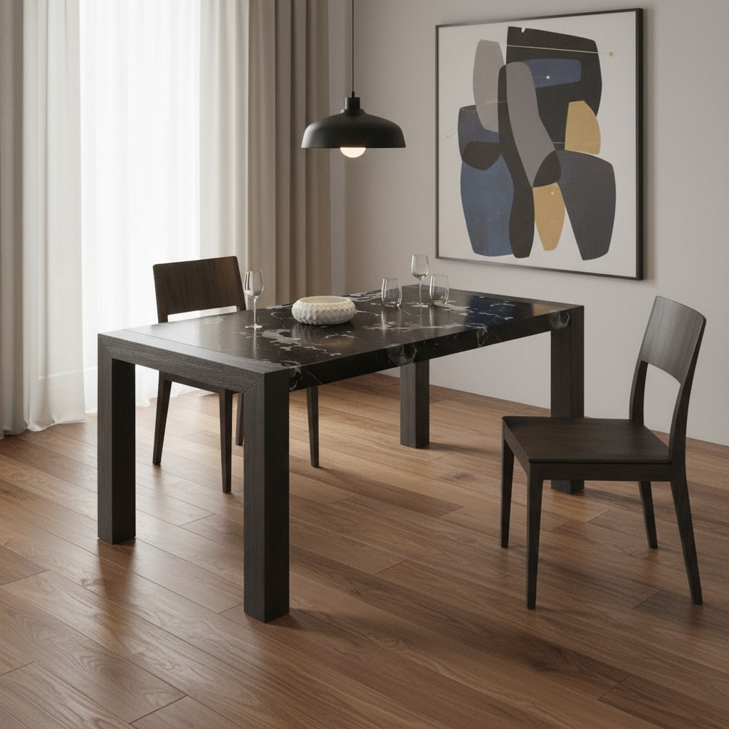 HomeRoots 68" Black Faux Marble and Wood Dining Table - 68.00 in. x 30.00 in. x 38.00 in.