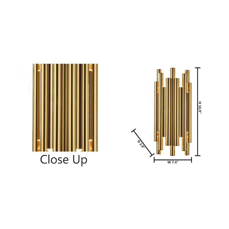 8-Light Gold Stainless Steel LED Rod Wall Sconce