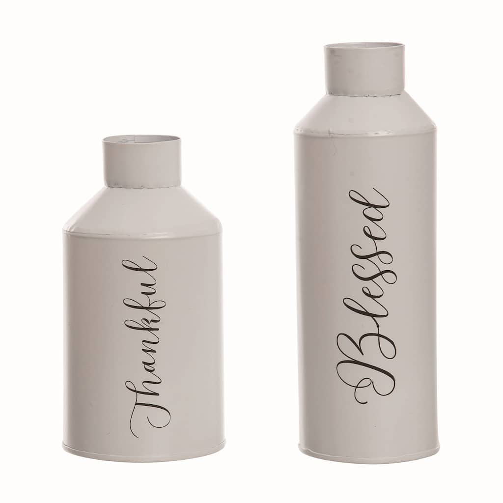 Transpac Metal 6.83 in. White Harvest Rustic Thankful and Blessed Vases Set of 2