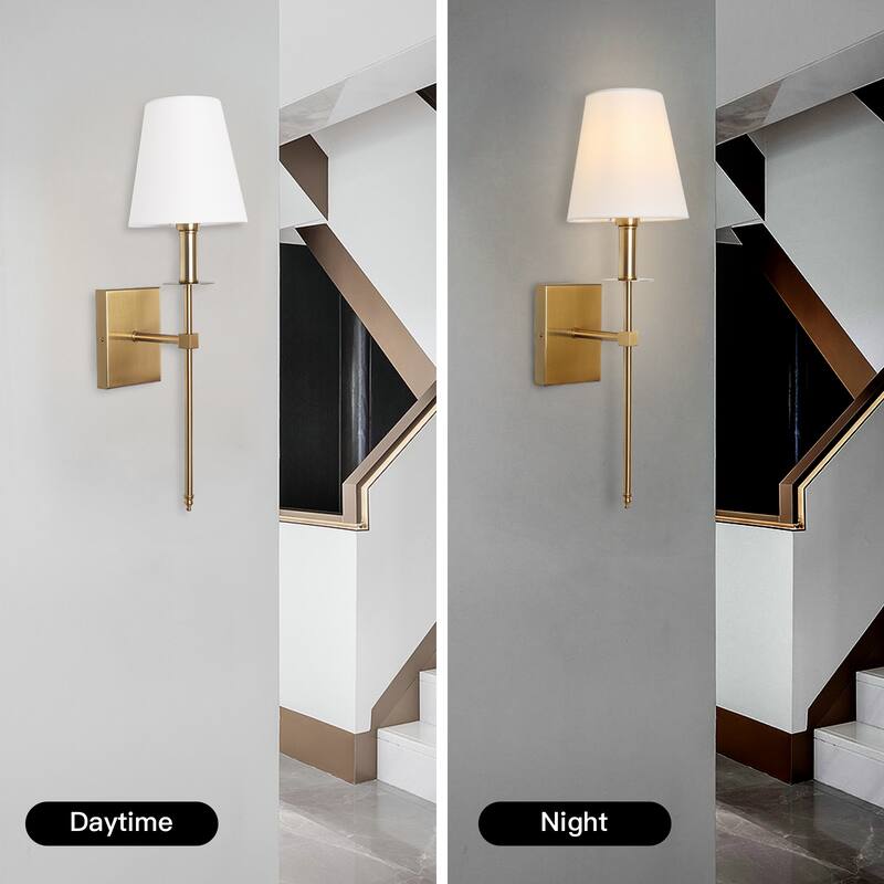 1-Light Wall Sconce with White Fabric Shade