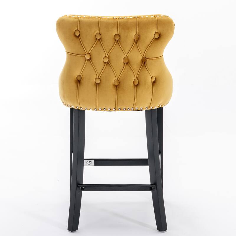 Roomfitters Velvet Wing-Back Bar Stools Set of 2, Tufted Upholstered Counter Chairs with Nailhead Trim and Wooden Legs