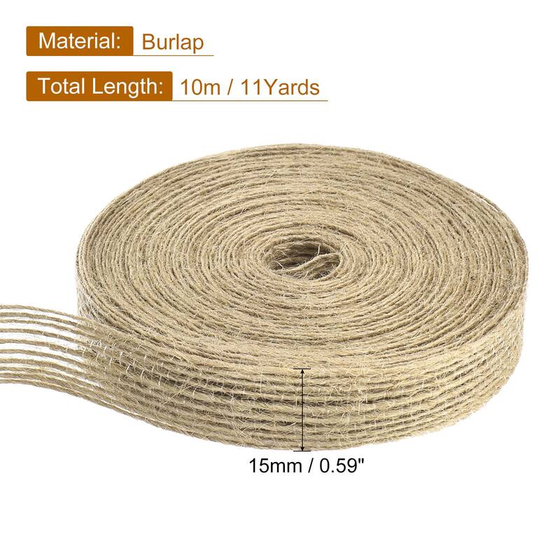 Burlap Fabric Ribbon, Natural Fabric Burlap Jute Ribbon - Jute Color - 0.59inch x 11 yards