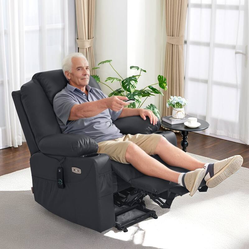MCombo Electric Power Lift Recliner Chair Sofa with Massage and Heat, 3 Positions, USB Ports, Faux Leather 7040