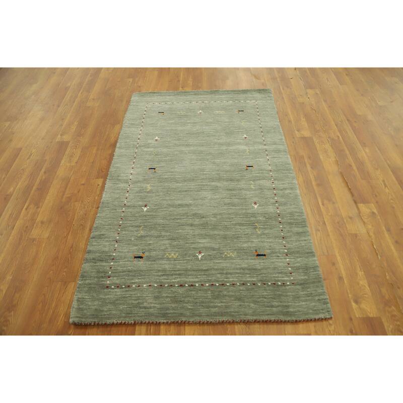 Hand Knotted Oriental 100% Wool Carpet Tribal Animal Pictorial Green Gabbeh Area Rug - 4' 11'' X 3' 0''