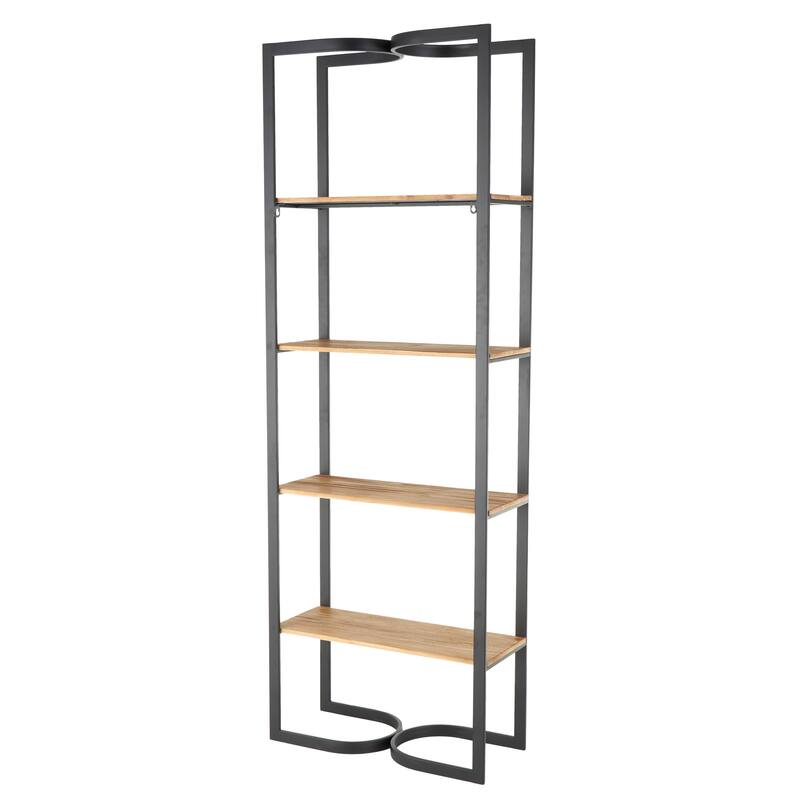 Metal 4 Tier Shelving Unit with Wood Shelves and Arched Designs - Black - Roche River Decor - 10"W x 24"L x 68"H