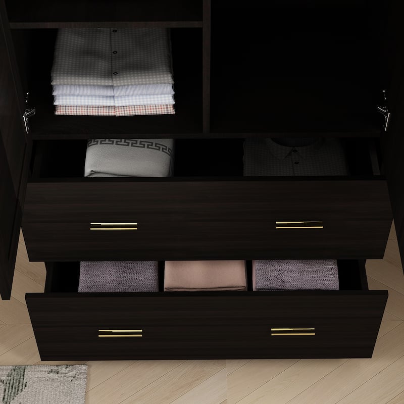 Kerrogee Bedroom Armoires Wardrobe with Mirror Drawers and Doors