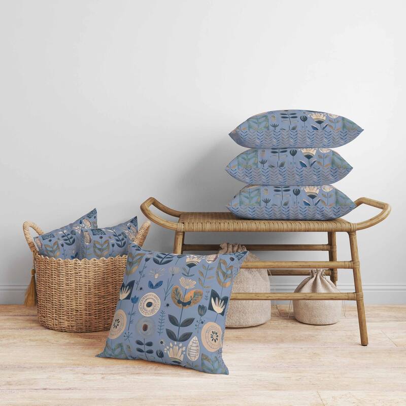 Baltic Blossoms Faux Suede Reversible Throw Pillow SkyBlue and Beige