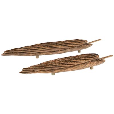 Metal Leaf Textured Tray with Patina Accents and Elevated Feet - Set of 2 Copper - Roche River Decor - 10"W x 36"L x 2"H