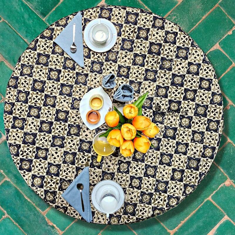 Vegetable Dyed Block Print Cotton Moroccan Tablecloth Collection