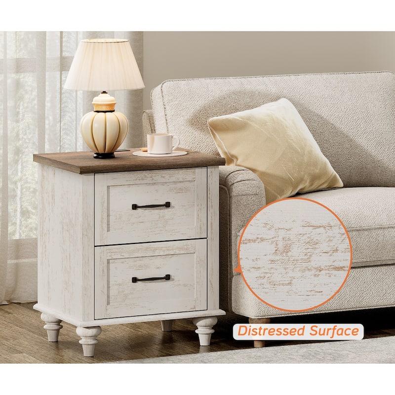 Farmhouse End Table Nightstands with Charging Station & Drawer