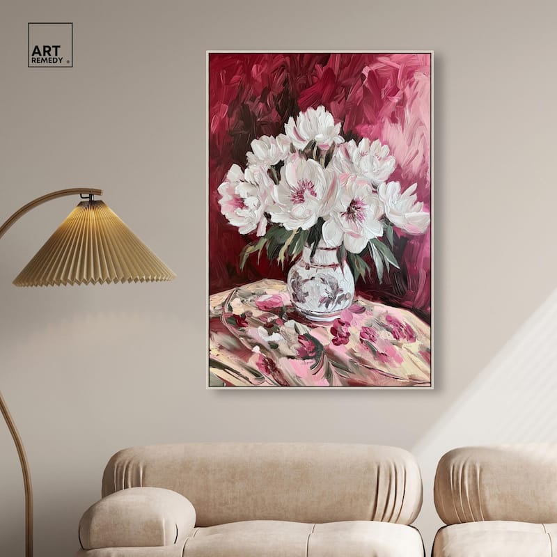 Peonies on Ruby Tide Canvas by Art Remedy