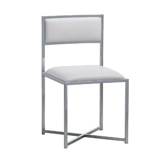 Saltoro Sherpi Kuri 20 Inch Modern Dining Chair, Vegan Leather, Set of 2,  White, Chrome