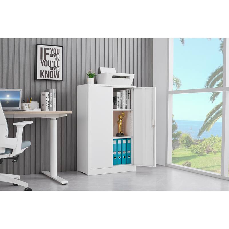 Anmytek White Metal Folding Storage Cabinet with Lock and Adjustable Shelves for Home Office Garage